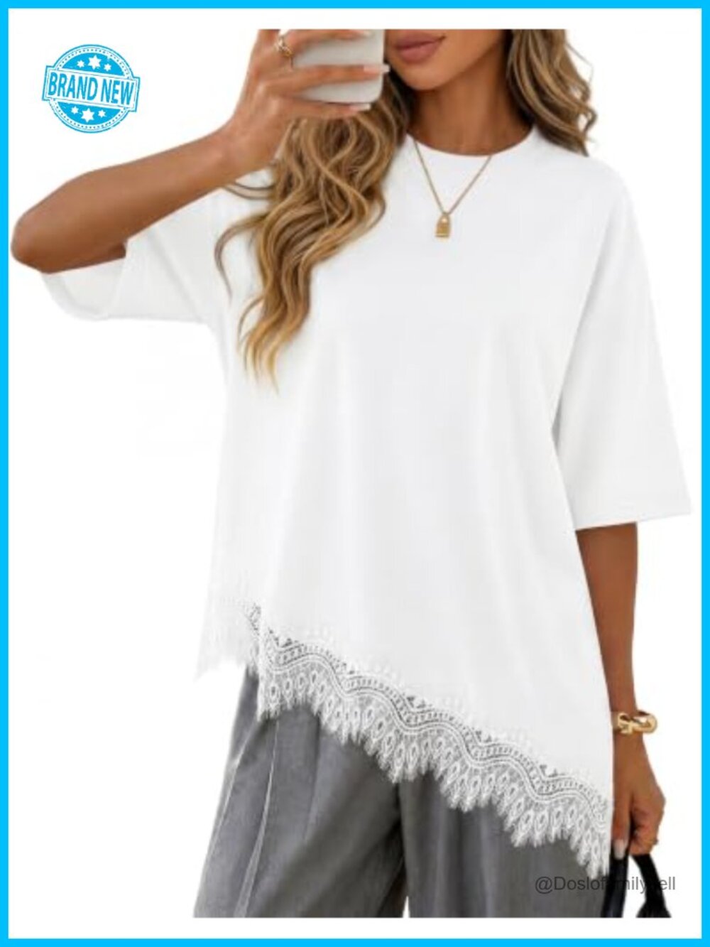 Oversized Asymmetrical Lace Hem Drop Shoulder Tunic Top